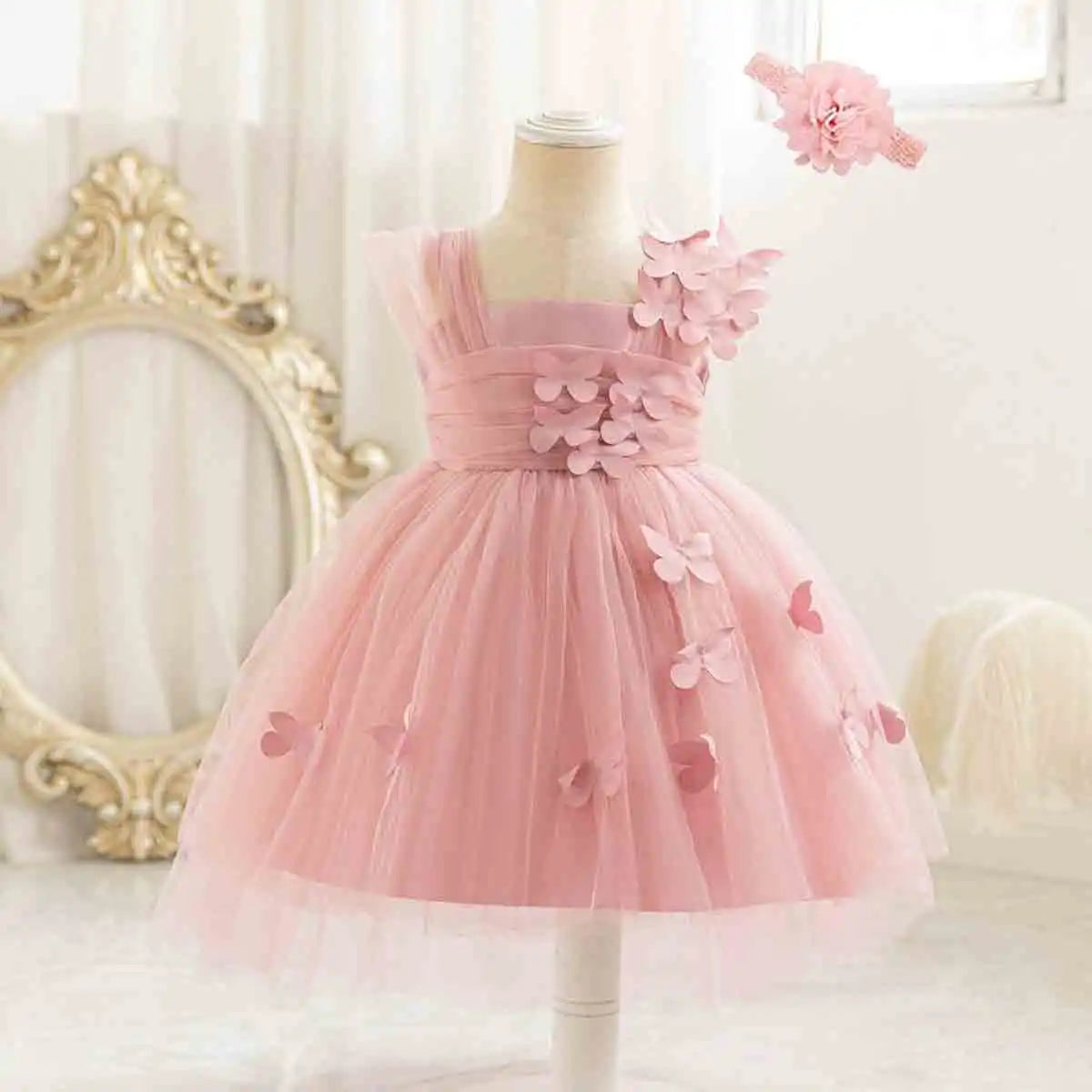 HETISO Baby Girls 1st Birthday Baptism Dress Kids Princess Wedding Party Ball Gowns for New Year 3D Butterfly Mesh
