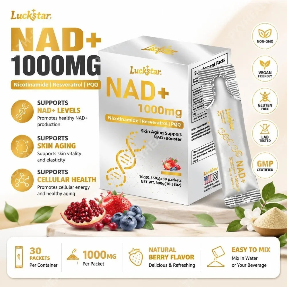 Luckstar NAD+ Supplement 1000mg NAD+ Level Support Skin Aging Support Nicotinamide Riboside Trans-Resveratrol PQQ Plus 30 CT