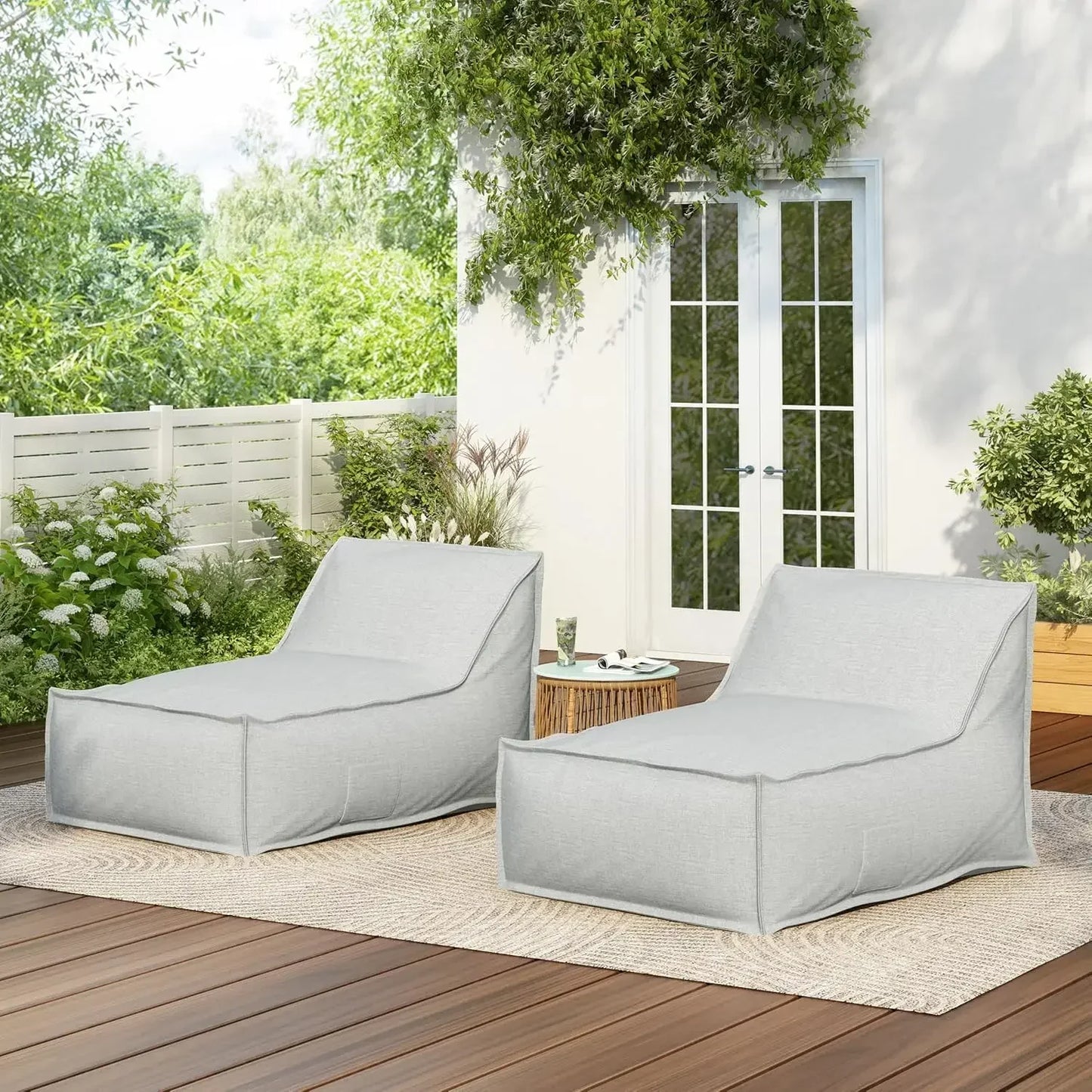 Outdoor Bean Bag Chairs Set of 2, 48" Lounger Chair for Adults Bean Bag Couch Sofa with Memory Foam Filled for Patio Pool Balcon