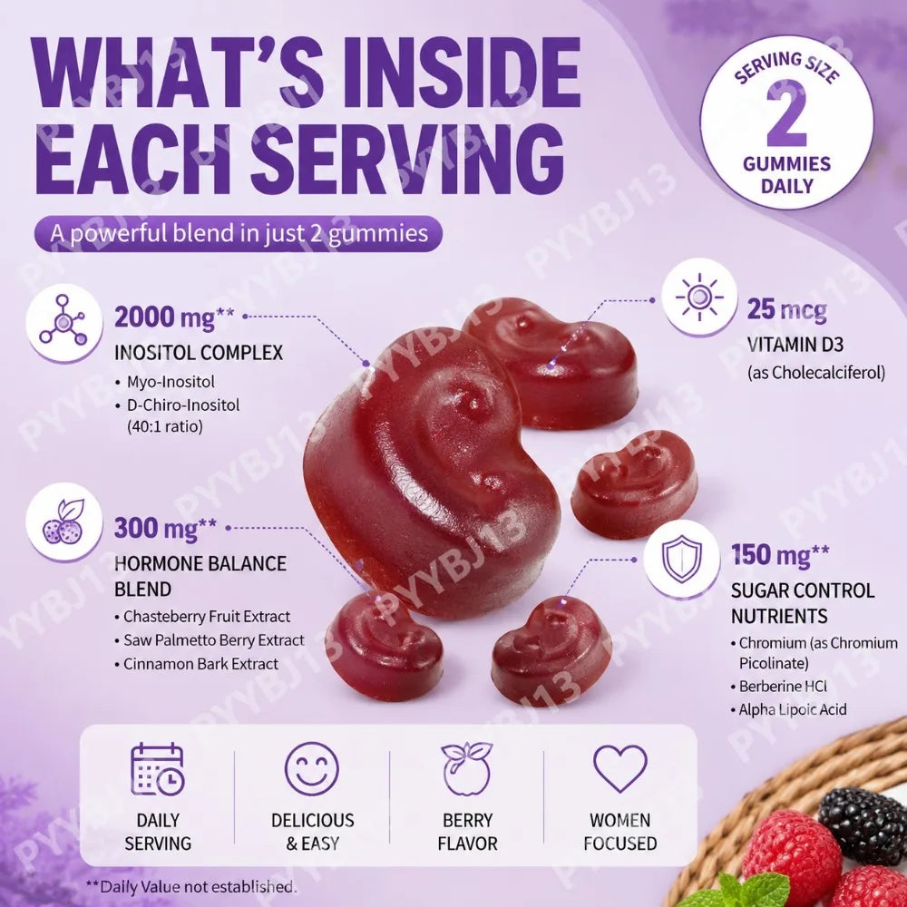 Ovary Soft Candy 60pcsWomen's Inositol Cranberry Polycystic Soft Candy Care for Women's Health Helps Support Regular Cycles