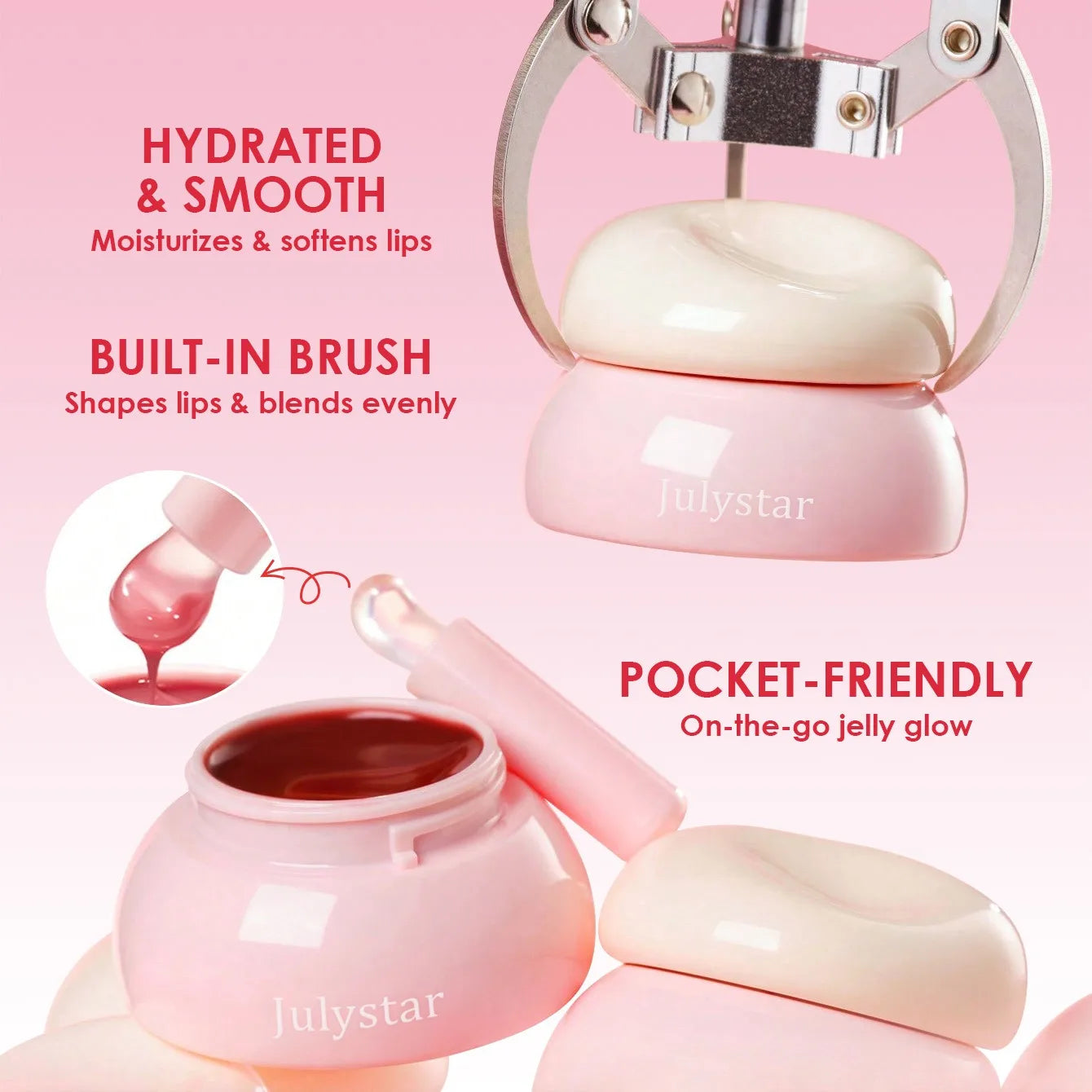 Long-lasting Moisturizing Solid Lip Jelly Red Tinted Lip & Cheek Jam Lip Balm Smooth Gloss Jelly LipGloss Water Light Lipsticks