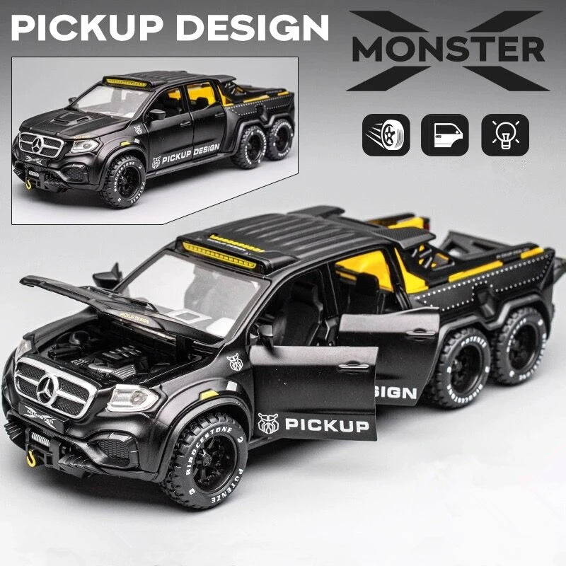 1/28 X-class 6X6 Tyre Pickup Metal Diecast Alloy Toy Cars Models Trucks For Boys Childrens Kids Off-road Vehicle Collection Gift