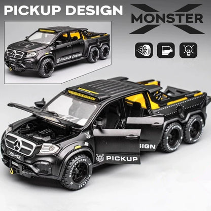 1/28 X-class 6X6 Tyre Pickup Metal Diecast Alloy Toy Cars Models Trucks For Boys Childrens Kids Off-road Vehicle Collection Gift