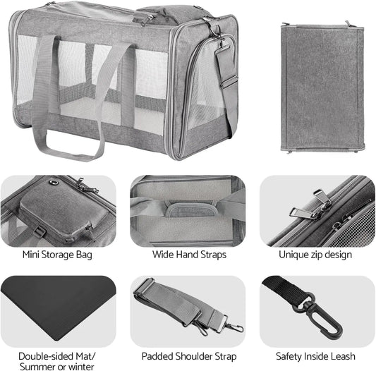 Dog Carrier,Cat Carrier Airline Approved Soft Pet Carrier with Breathable Honeycomb Board,Removable Support Board for Car,