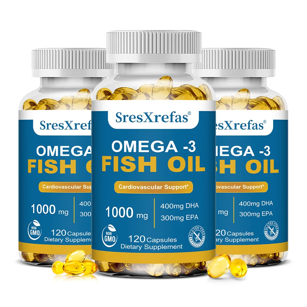 Fish Oil 1000 Mg  | Omega 3 + EPA & DHA | Brain Heart Joints Skin and Immune Support | 120 Count Non-GMO Softgels Supplements