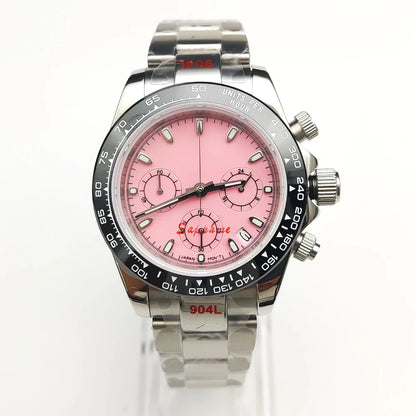 20 Colors dress 39mm Quartz Chronograph Sapphire Crystal Stainless Luminous Men's Watch VK63 Movement Calendar Strap