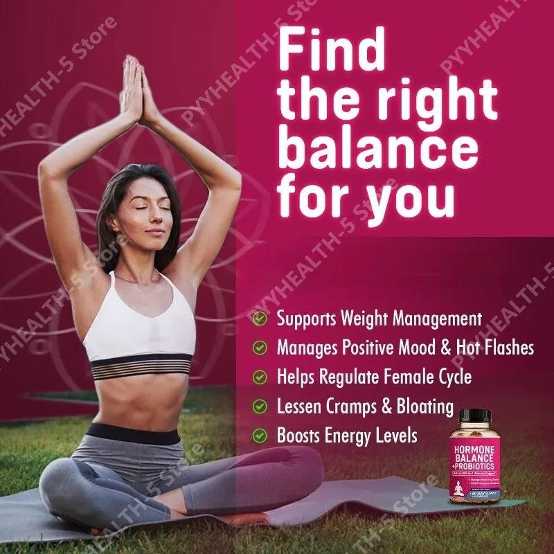 Hormone Balance Supplement Capsules + Probiotics for Women Menopause Relief PMS Non GMO 120 Capsules