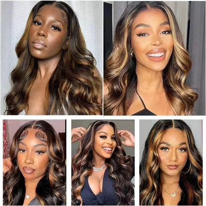 Balayage Brown Highlight 13x6 Hd Lace Frontal Wig Human Hair 30 Inch Pre Plucked Pre Cut Pre 220% Density 1b30 Human Hair Wigs