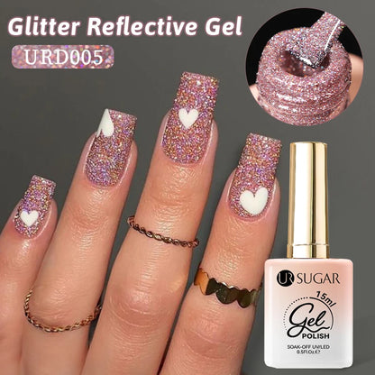 UR SUGAR 15ml Champagne Gold Reflective Glitter Gel Nail Polish Soak Off  Semi Permanent UV Gel Varnish For Summer Manicure Nail