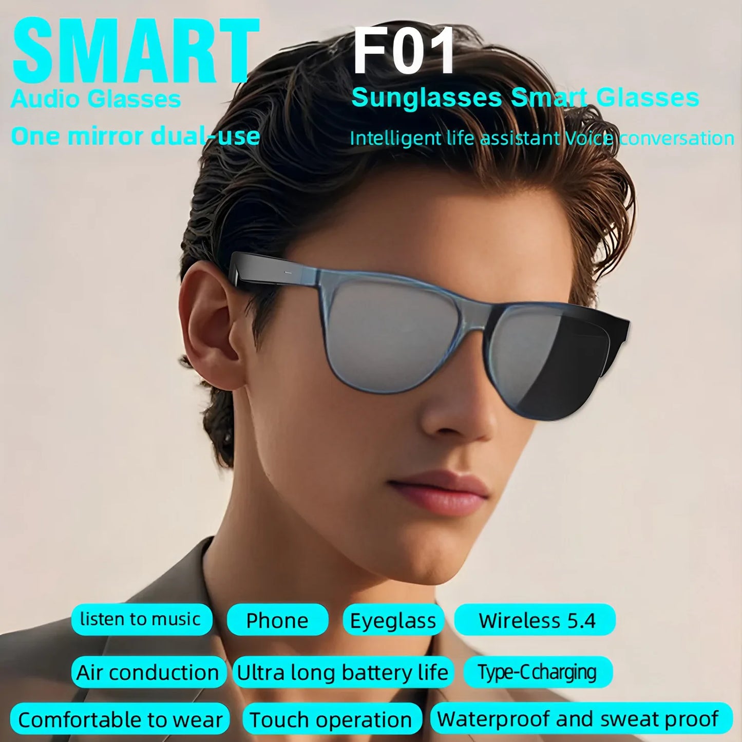 Bluetooth 5.4 Smart Sunglasses UV Protection Touch Control HIFI Wireless Headset Sports Glasses For Men Women