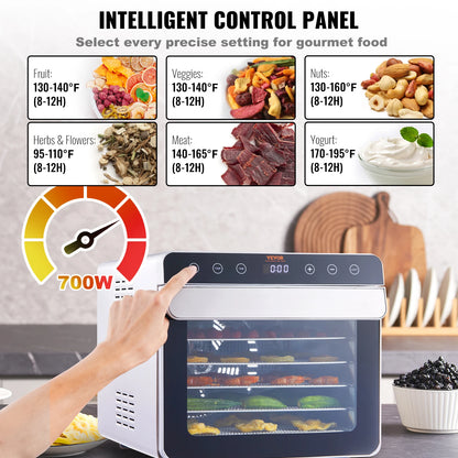 SucceBuy 6 Trays Food Dehydrator Machine 700W Stainless Steel Electric Food Dryer w/ Digital Adjustable Timer & Temperature