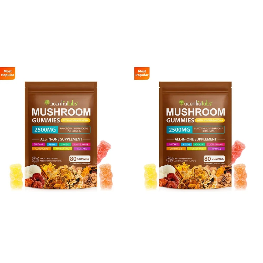 Mushroom Complex Gummies 2500mg Blend with Lion's Mane Reishi Chaga Cordyceps & Ashwagandha for Brain Focus Memory Clarity 80 Ct