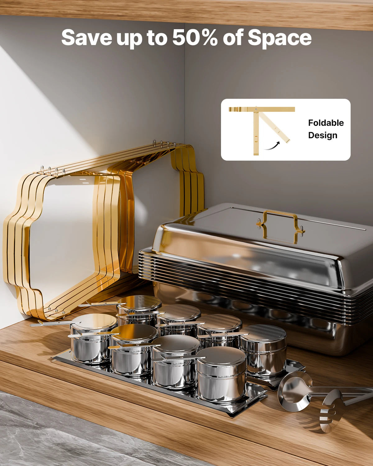 SucceBuy 8 Qt 4 Pack Chafing Dish Buffet Set Stainless Steel Chafer with 2 Full Size and 4 Half Size Pans Catering Warmer Server - Merit Sell