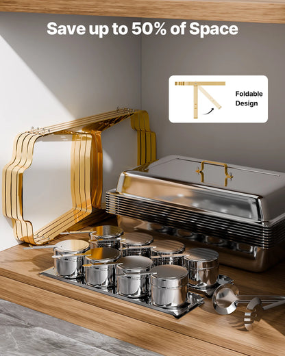 SucceBuy 8 Qt 4 Pack Chafing Dish Buffet Set Stainless Steel Chafer with 2 Full Size and 4 Half Size Pans Catering Warmer Server - Merit Sell