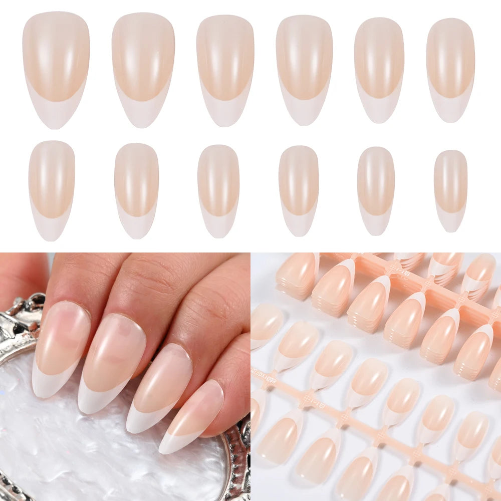 150Pcs Nude Pink Short Almond Press on Nails Gradient Full-Cover Almond Fake Nails 14-20mm Soft Gel Nude Pink Almond Nail Tips