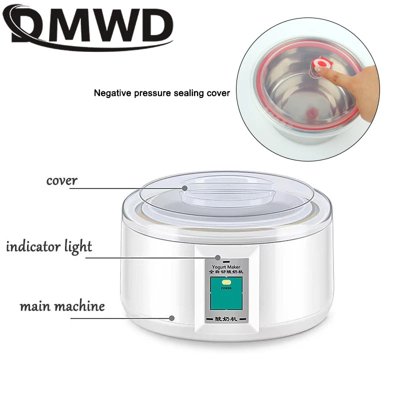 1.5L Electric Yogurt Maker Fermenter Automatic Multifunction Stainless Steel Liner Natto Rice Wine Pickle Machine 7 Yoghurt Cups