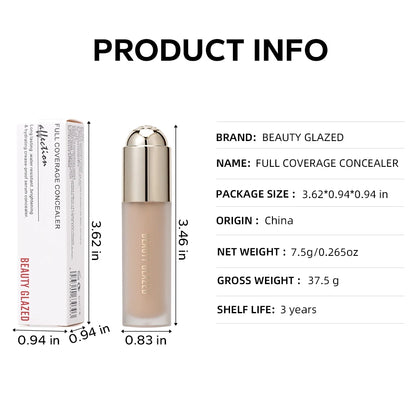 BEAUTY GLAZED Full Coverage Liquid Concealer,Covers Under Eye Dark Circles & Blemishes,Long-Lasting Waterproof