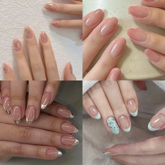 150Pcs Nude Pink Short Almond Press on Nails Gradient Full-Cover Almond Fake Nails 14-20mm Soft Gel Nude Pink Almond Nail Tips