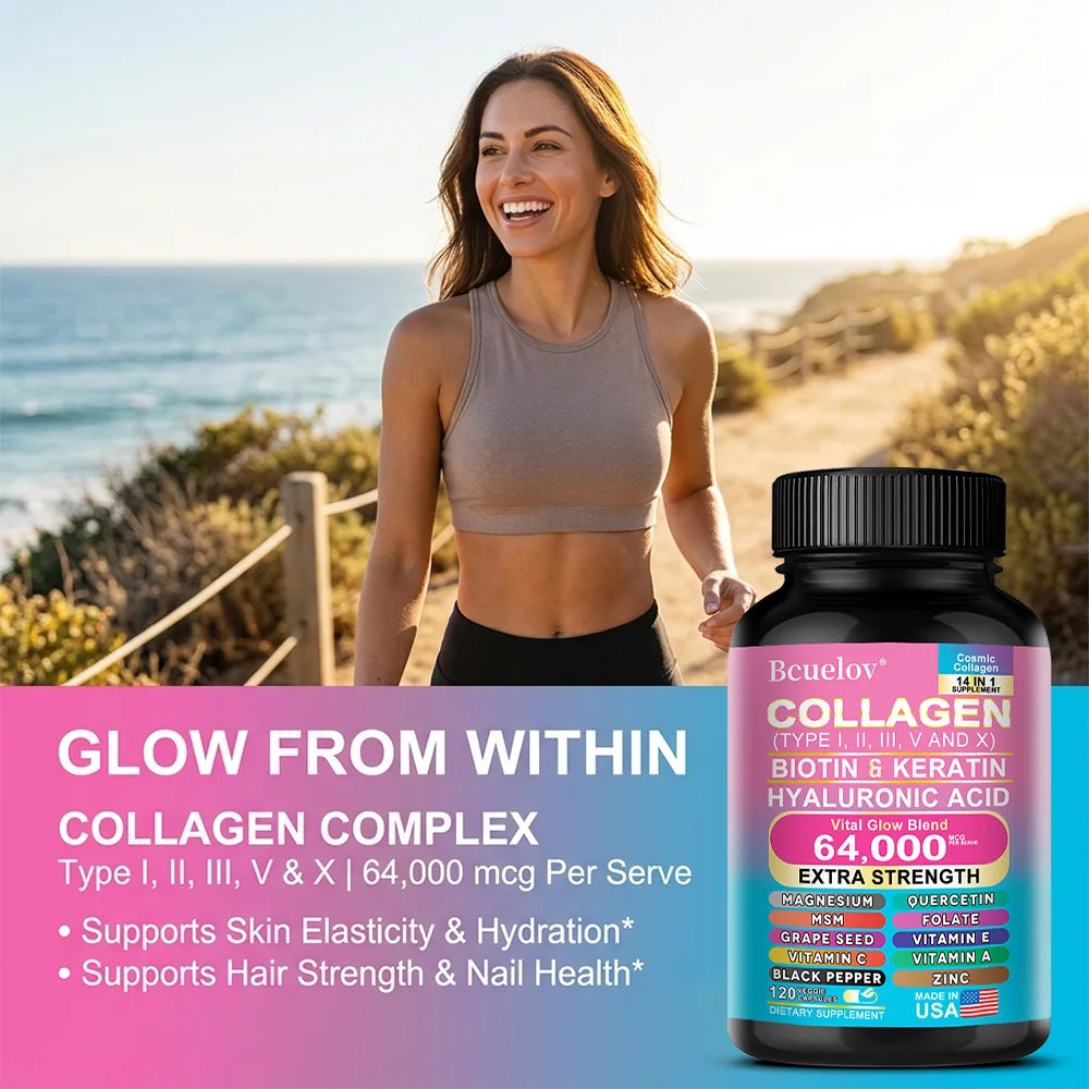 Collagen Peptide Capsules - Hair, Nail, Skin, and Joint Health Supplements, Boosts Energy, Tightens Skin, Antioxidant