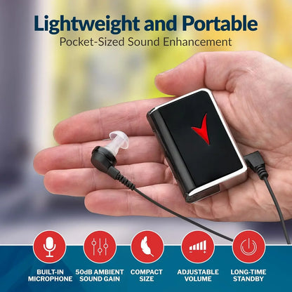 Pocket Hearing Aids - Speech Enhancer Devices and Personal Audio Amplifiers with 50dB Sound Gain and Ranges up to 100 Feet