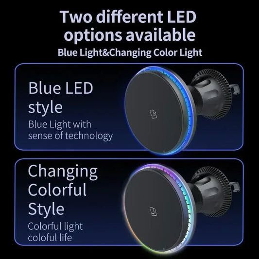 Magnetic Car Wireless Charger RGB For iPhone 13 14 15 16 17 Pro Max Macsafe Car Phone Holder Stand Mount Fast Charging Station - Merit Sell