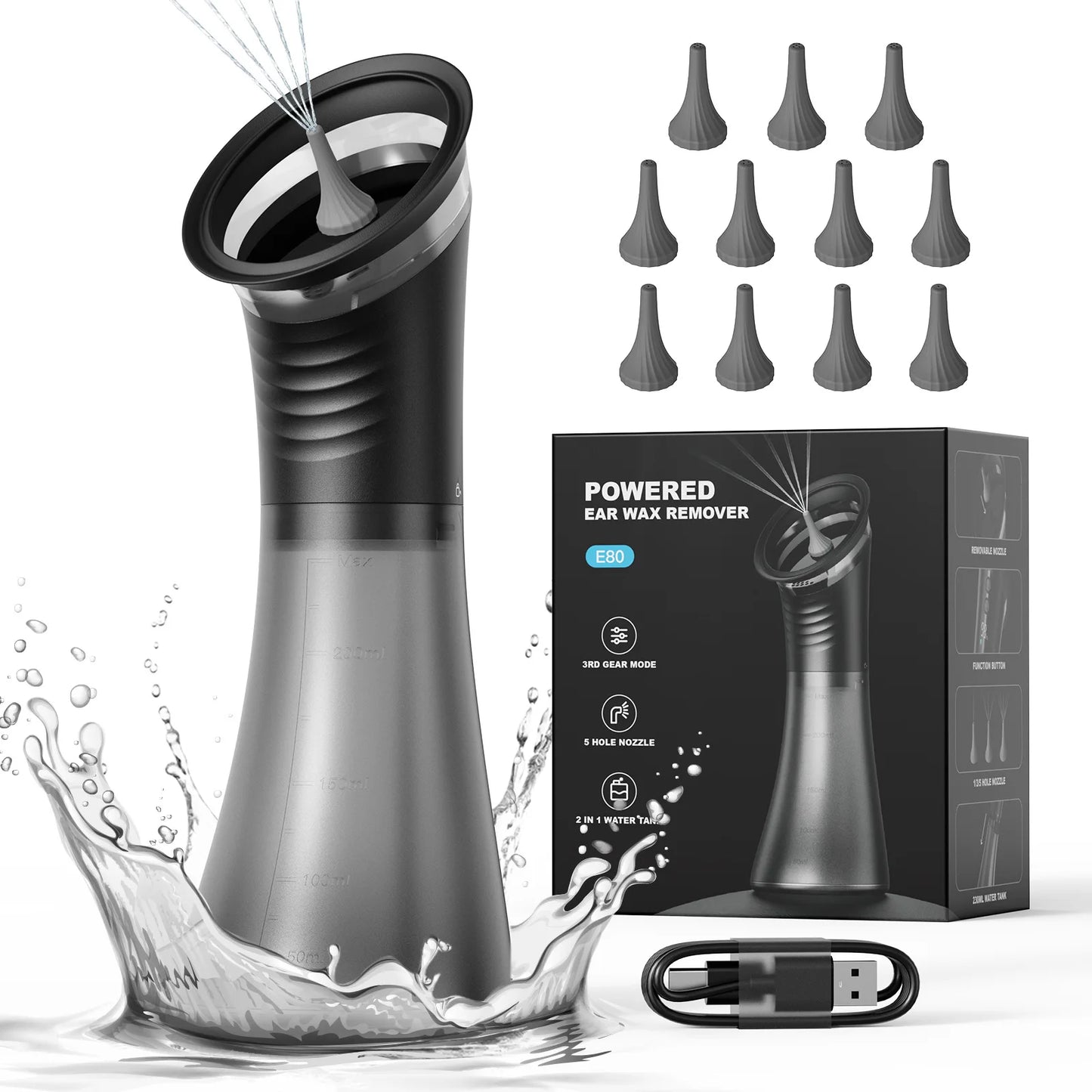 Electric Ear Cleaner Ear Wax Removal System Water Powered USB Safe Effective Ear Irrigation Flusher for Adults Kids