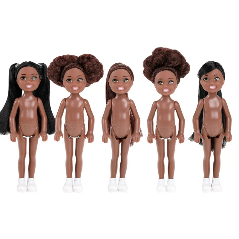 15cm BJD Dolls Shoes Multiple Movable Joints 1/12 3D Simulated Eye Dark Skin Hinge Doll Girl's DIY Dress Up Birthday Gifts Toys
