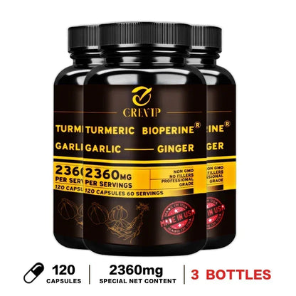 4-in-1 Turmeric Ginger Supplement - with Garlic Curcumin Black Pepper - Joints, Immune Support, Improves Digestion Supplement