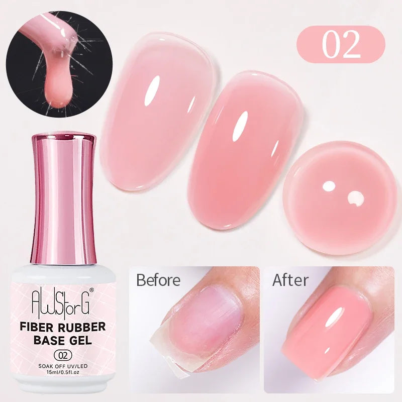 AWStorG 15ML Fiber Builder Nail Gel In A Bottle UV Semi Permanent Clear Pink Nail Strengthener Extension Construction Gel