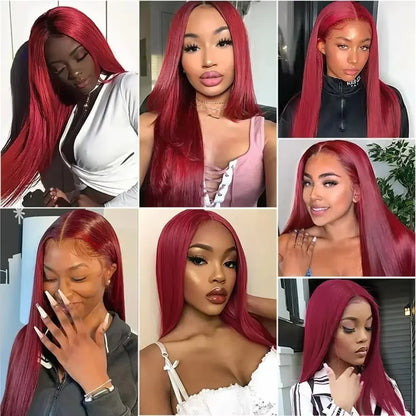 99J Burgundy Lace Frontal Wig 13x6 Straight Lace Front Wigs Human Hair HD Transparent Lace Wig Human Hair Pre Plucked Red Color