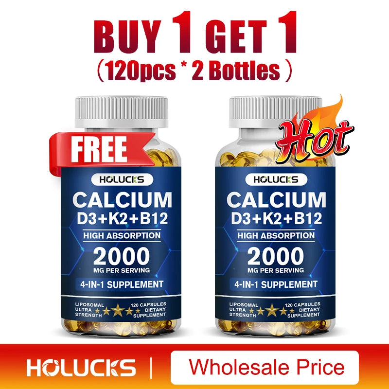 Calcium Supplements, with Vitamin D3 K2, Strong Bone Teeth Joints, Support Heart & Brain Health, for Immune System