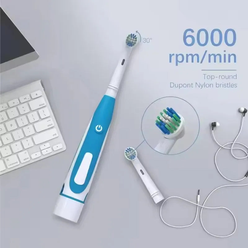 Adult Soft Bristle Electric Toothbrush - Battery Powered Teeth Whitening Gum Care with Rounded Vibrating Heads