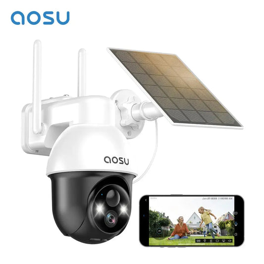 AOSU 3MP PTZ Solar Security Camera Built-in Battery Wireless 2.4Ghz WIFI Camera PIR AI Detection 2-Way Audio Outdoor CCTV Camera - Merit Sell