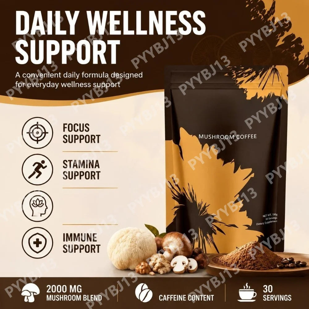Mushroom Coffee Powder with Lion's Mane Reishi Cordyceps Blend Organic Instant Coffee for Focus Stamina Calm Energy 30 Servings