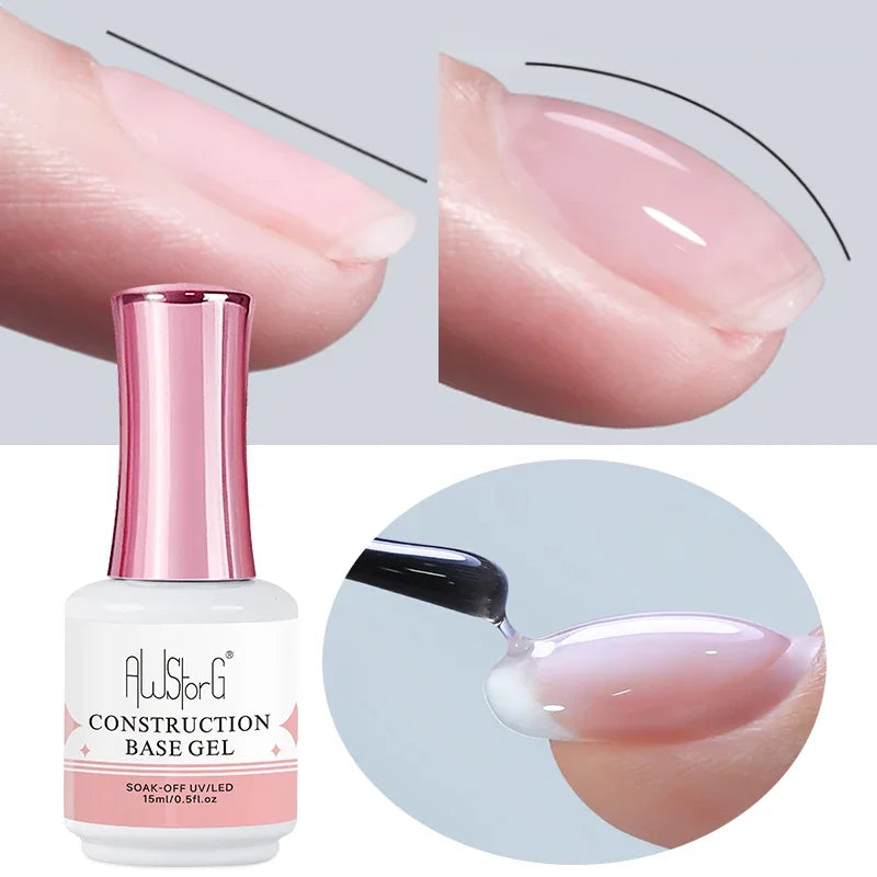 AWStorG 15ML Fiber Builder Nail Gel In A Bottle UV Semi Permanent Clear Pink Nail Strengthener Extension Construction Gel