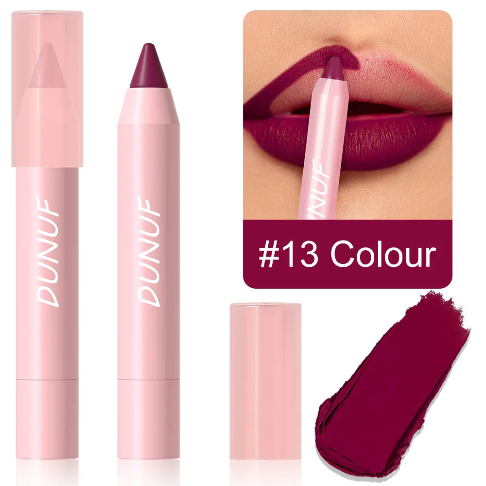 18-Colors Lipstick Pencil Waterproof Sexy Red Matte Contour Tint Lipstick Lasting Non-stick Cup Lipliner Pen Lip Makeup Cosmetic - Merit Sell