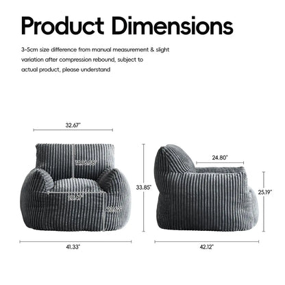 Adult Bean Bag Chair High Support Foam Cushion Corduroy Armrest Living Bedroom Gaming Gray Custom