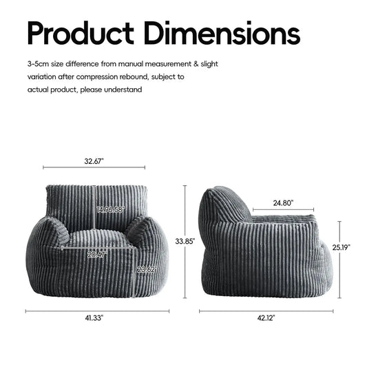 Adult Bean Bag Chair High Support Foam Cushion Corduroy Armrest Living Bedroom Gaming Gray Custom Merit Sell