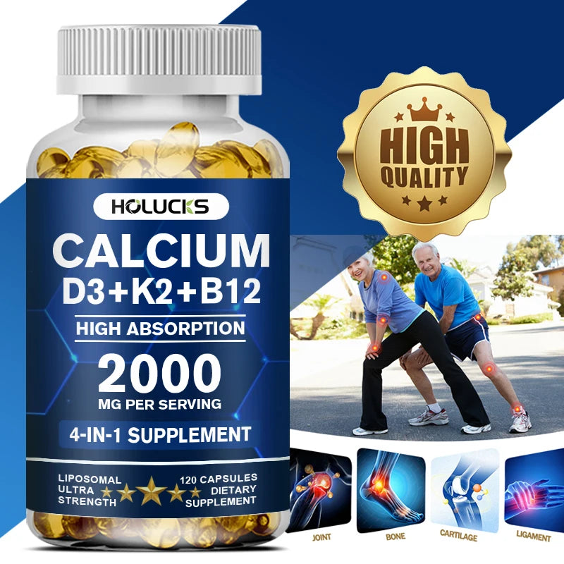Calcium Supplements, with Vitamin D3 K2, Strong Bone Teeth Joints, Support Heart & Brain Health, for Immune System