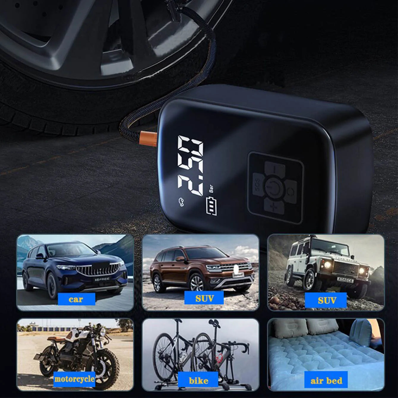 Car Tire Inflator Mini Air Compressor 12V 150PSI Portable Electric Air Pump  For Motorcycle Bicycle Tire Air Filling Pump ﻿ - Merit Sell SPECIFICATIONSBrand Name: DY&LMCertification: ce,CEChoice: yesHigh-concerned chemical: NoneOrigin: Mainland ChinaPower Type: Electric