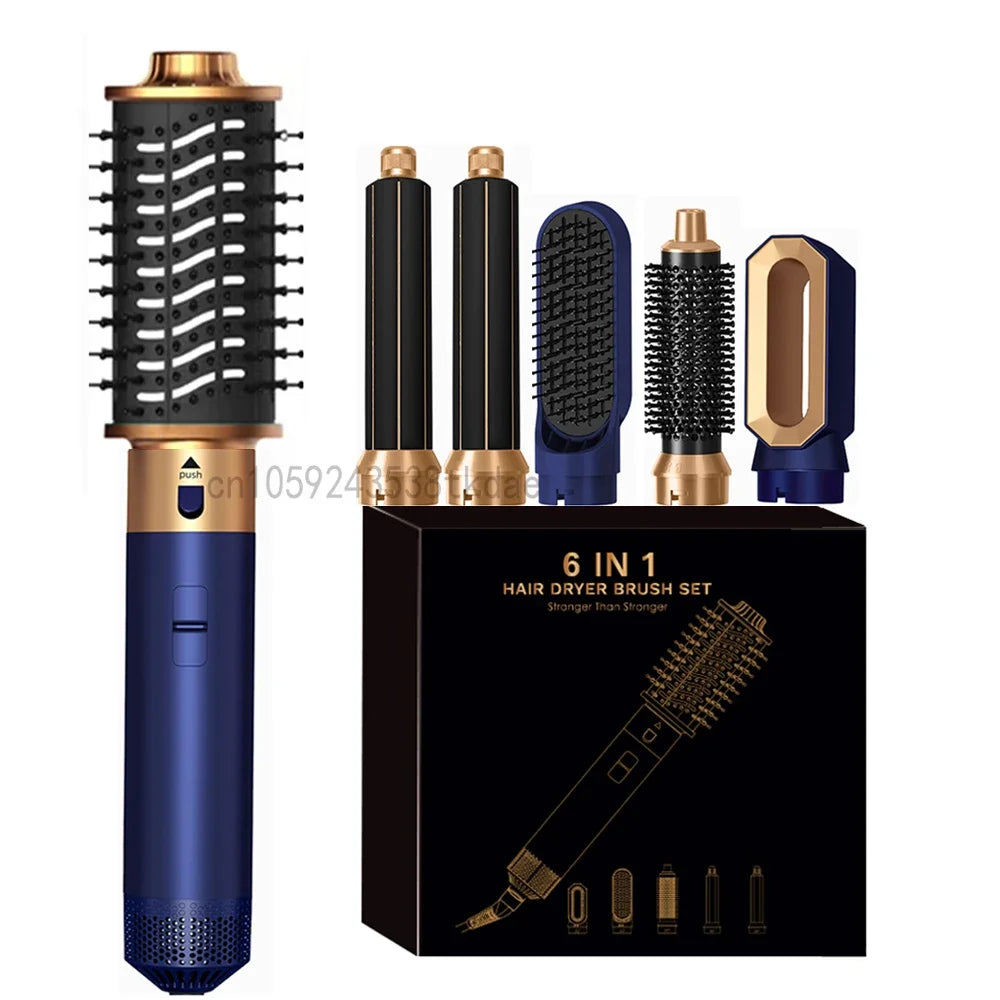 6 in 1 Hair Dryer Brush Hot Comb Set Professional Curling Iron Hair Straightener Styling Tool Negative ions Hair Dryer Household