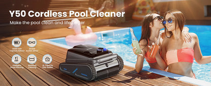Cordless Robotic Pool Cleaner, Pool Vacuum for Inground Pools with 4 Motors, Wall & Waterline Cleaning, 300min Battery Life