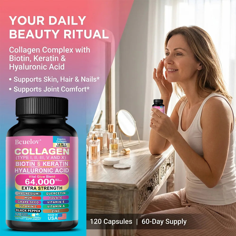 Collagen Peptide Capsules - Hair, Nail, Skin, and Joint Health Supplements, Boosts Energy, Tightens Skin, Antioxidant