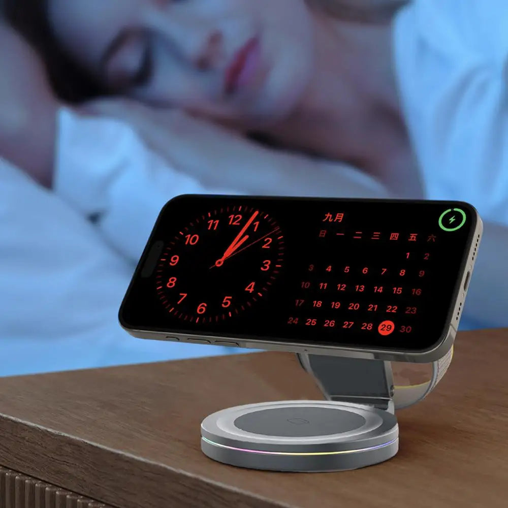 Wireless Charging Station Anti-Skid Adjustable Charging Dock Zinc Alloy Phone Watch Charging Stand With 360 Rotation Design