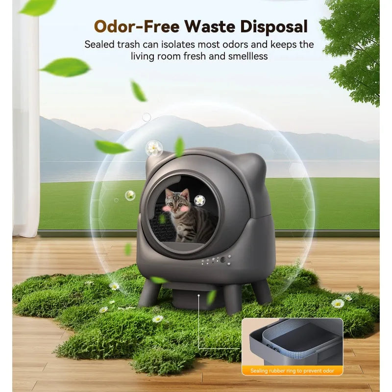Els-pet  Automatic Litter Box Odor Control Robot, Cat Ears Design, 65L APP Real-Time Monitor, Safety Sensors, with 1 Trash Bag