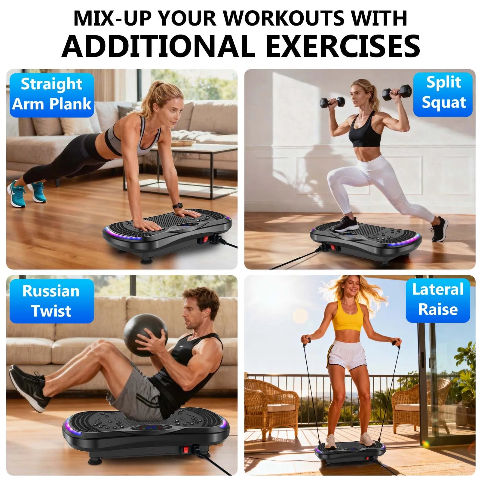 LED Light Vibration Plate Exercise Machine 200kg 9 Mode for Full Body Training Fat Burning&Muscle Building Weight Loss&Shaping