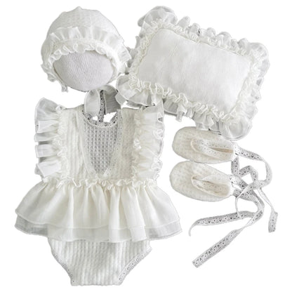 5 Pcs Newborn Photography Props Baby Lace Cute Romper Dress Hat Pillow Shorts Shoes Set Soft Cotton Bodysuit Jumpsuit
