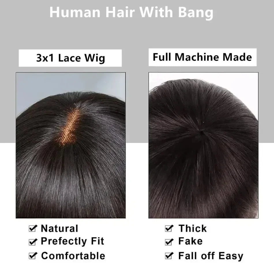32 34Inch Straight Wigs Human Hair With Bangs Brazilian Virgin Human Hair Wigs Glueless Machine Made Wigs None Lace Front Wigs
