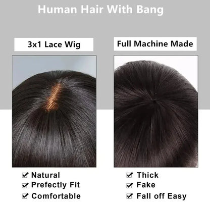 32 34Inch Straight Wigs Human Hair With Bangs Brazilian Virgin Human Hair Wigs Glueless Machine Made Wigs None Lace Front Wigs
