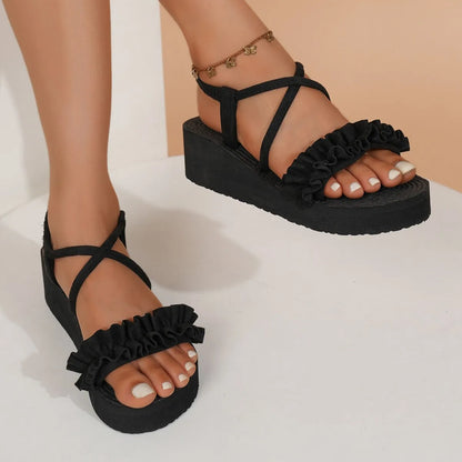 Women Summer Wedges Sandals Light Weight Comfortable Platform Shoes Thick Sole Bohemia Style Girls Student Beach Daily Sandalias